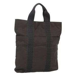 HERMES Her Line Kabas Tote Bag Canvas Gray Silver Auth bs24476